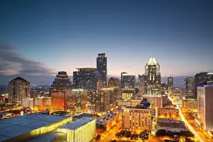 Austin, Texas, USA rooftop skyline at dusk