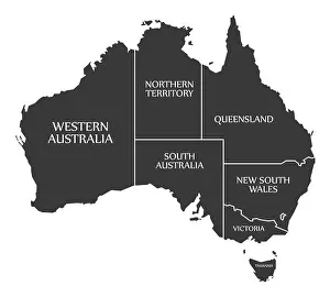 Divisions Prints: Australia Map with states and labels black