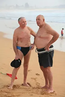 Swimmers Prints: Australia older men on the beach at Narrabeen in Sydney Australia