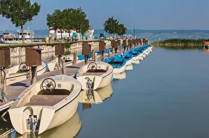Burgenland Prints: Austria, Burgenland, Lake Neusiedl, boats in Podersdorf
