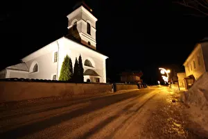 Street Lights Prints: Austria, Tyrol, Leutasch, church