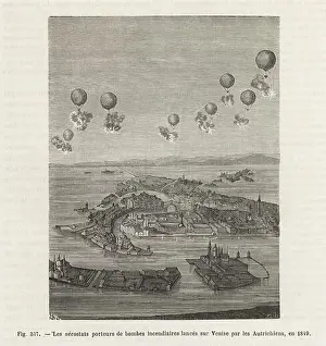 Venezia Prints: Austrian military balloons dropping incendiary bombs on Venice