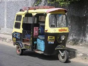 Kochi Prints: Auto Rickshaw on roadside. Cochin, Kerala, India