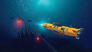 Descent Prints: Autonomous underwater drone or robot with camera exploration seabed