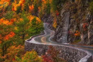 Delaware Prints: Autumn At Hawks Nest Road - Car trails along the winding road during autumn in Port Jervis