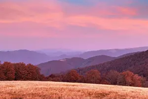 Autumn mountains at sunrise. Carpathian mountains, Ukraine. Landscape photography