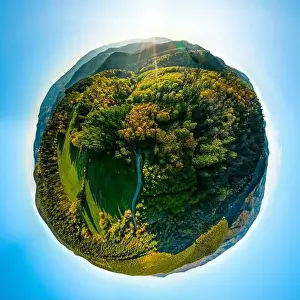 Gewurztraminer Prints: Autumn planet. Sunlit valleys, mountains and a variety of autumn colors