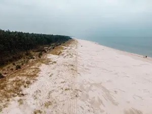 Autumn sea beach, view from the drone