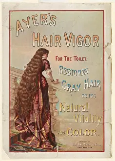 Advertisements Prints: Ayer's hair vigor for the toilet. Restores gray hair to its natural vitality and color
