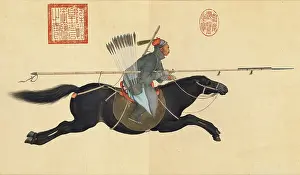 Sweeping Prints: Ayusi Sweeping Bandits with a Lance - Giuseppe Castiglione (Jesuit painter), circa 1755