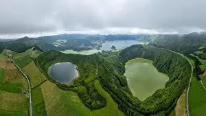 Azores landscape view. Aerial view of the lagoons on the island of Sao Miguel
