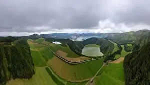 Ponta Delgada Prints: Azores landscape view. Aerial view of the lagoons on the island of Sao Miguel