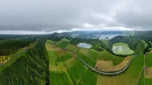 Ponta Delgada Prints: Azores landscape view. Aerial view of the lagoons on the island of Sao Miguel