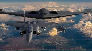 Stealth Prints: B-2 Spirit bomber escorted by an F-15