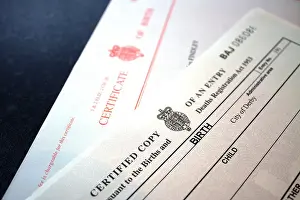 Derbyshire Prints: A babies official registered certificate of birth and copy of the birth certificate