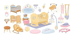 Bedtime Prints: Baby bedroom interior elements vector illustrations set