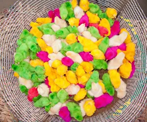 Dyed Prints: Baby Chicks In A Pen At A Market Colored By Dye To Attract Buyers; Sathyamangalam