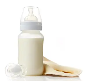 Pacifier Prints: baby milk bottle and pacifier isolated on white background