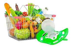 Parenthood Prints: Baby pacifier with shopping basket full of products