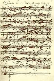 Tinted Prints: BACH, Johann Sebastian - Sonata in G Minor for Solo Violin handwritten and signed score of first movement (adagio)