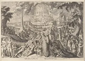 Lightning Prints: In the background the construction of the tower of Babel