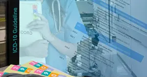 Symptoms Prints: Background photo for medical record work inculde ICD-10 codebook with text of code diseases