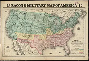 Landscape Design Prints: Bacon's military map of the United States is a detailed map showing the forts and fortifications across the country