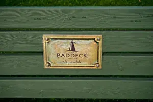 Lakes Prints: Baddeck, Nova Scotia, Canada: Sign attached to a bench on the waterfront of Baddeck
