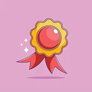 Warranty Prints: Badge design with ribbon icon in cartoon style award medal sign