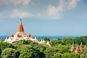 Bagan, Myanmar ancient temple ruins landscape with Ananda Temple in the archaeological zone