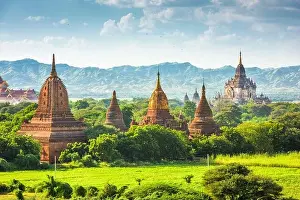 Bagan, Myanmar ancient temple ruins landscape in the archaeological zone in the afternoon
