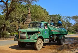 Cleaner Prints: Bagan, Myanmar - Feb 4, 2017. Watering truck on the street of Bagan