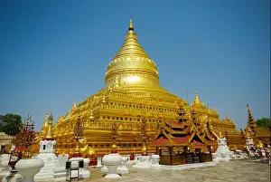 Mandalay Prints: Bagan, Myanmar - July 23, 2017: Golden temples Bagan