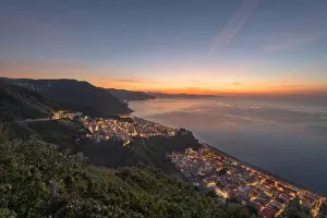 Bagnara Calabra, Italy cityscape overlooking the Tyrrhenian Sea at dusk