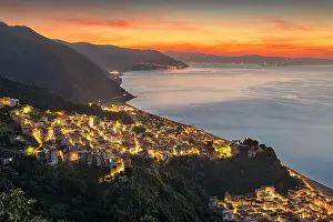 Bagnara Calabra, Italy cityscape overlooking the Tyrrhenian Sea at dusk