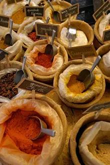Scoop Prints: bags of fresh herbs and spices, French street market, Aberystwyth Ceredigion wales cymru