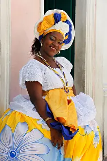 Typically Prints: Bahian woman in traditional dress at the Pelourinho district