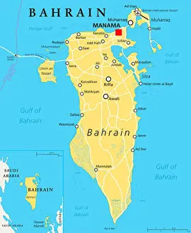Qatar Prints: Bahrain political map with capital Manama
