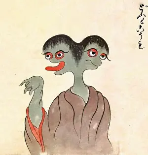 Demon Prints: Bakemono Zukushi - Dōmo-kōmo (どうもこうも) is a two-headed creature with gray skin