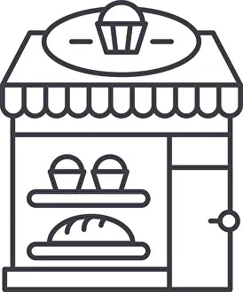 Croissant Prints: Bakery line icon concept. Bakery vector linear illustration, symbol, sign