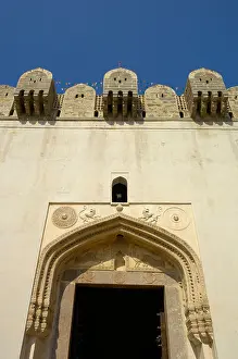 Hyderabad Prints: Bala Hisar gate showing Hindu motifs like Yalis and peacock Golconda fort Hyderabad Andhra Pradesh India