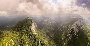 Bosnia Herzegovina Prints: Balkan aerial mountains panorama with clouds and green forests