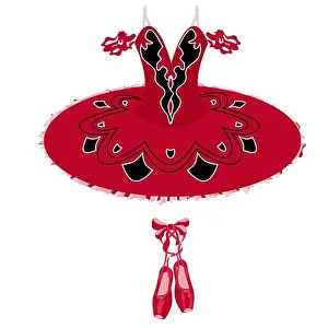 Back To School Prints: Ballerina tutu red dress, pointe shoes, ballet, carmen performance, vector illustration