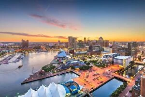 Images Dated 12th June 2016: Baltimore, Maryland, USA city skyline over the Inner Harbor at twilight