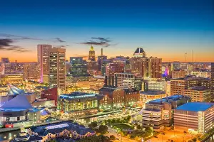 Mid Atlantic Prints: Baltimore, Maryland, USA city skyline over the Inner Harbor at twilight