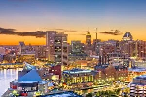 Images Dated 12th June 2016: Baltimore, Maryland, USA skyline of the Inner Harbor at twilight