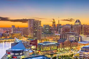 Baltimore, Maryland, USA skyline of the Inner Harbor at twilight