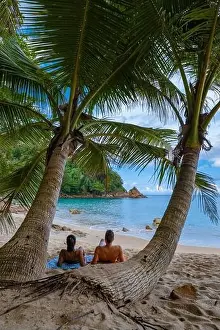 Dominican Prints: Banana beach Phuket Thailand, tropical beach with palm trees in Phuket Thailand