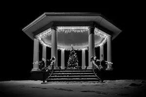 Maine Prints: The bandstand in downtown Millinocket decked out for the holidays