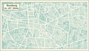 Blue City Prints: Bandung Indonesia City Map in Retro Style. Outline Map. Vector Illustration